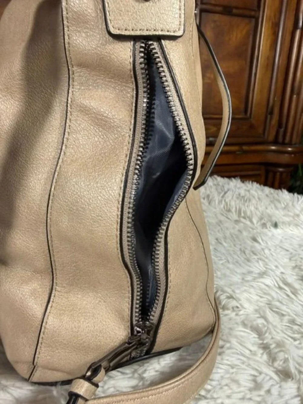 Taupe Tassel Pebble Texture Faux Leather Hobo Crossbody Shoulder Handbag